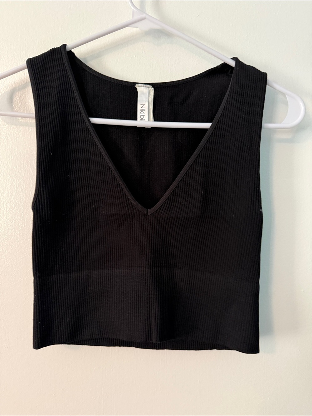 Nikibiki Black Ribbed V-Neck Crop Tank